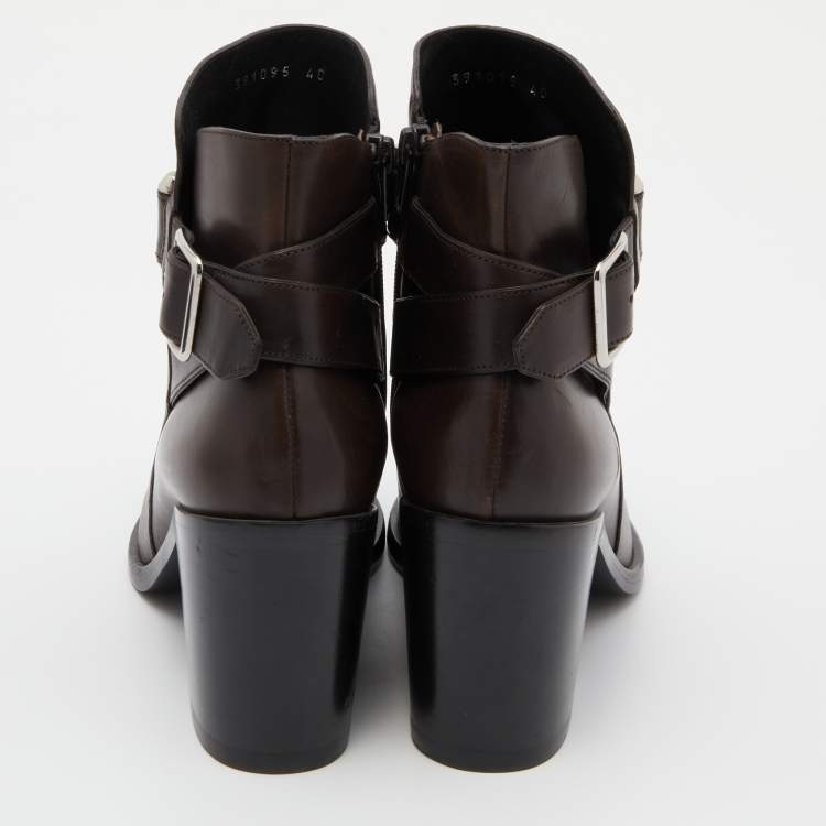 Pre Owned Balenciaga Brown Leather Ankle Boots Size 40