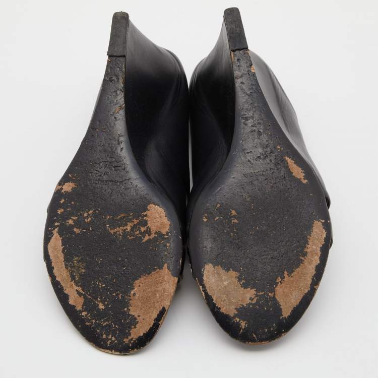 Pre Owned Balenciaga Black Leather Studded Wedge Mules Size 40