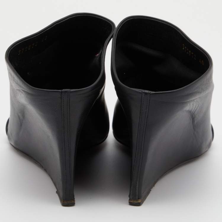 Pre Owned Balenciaga Black Leather Studded Wedge Mules Size 40