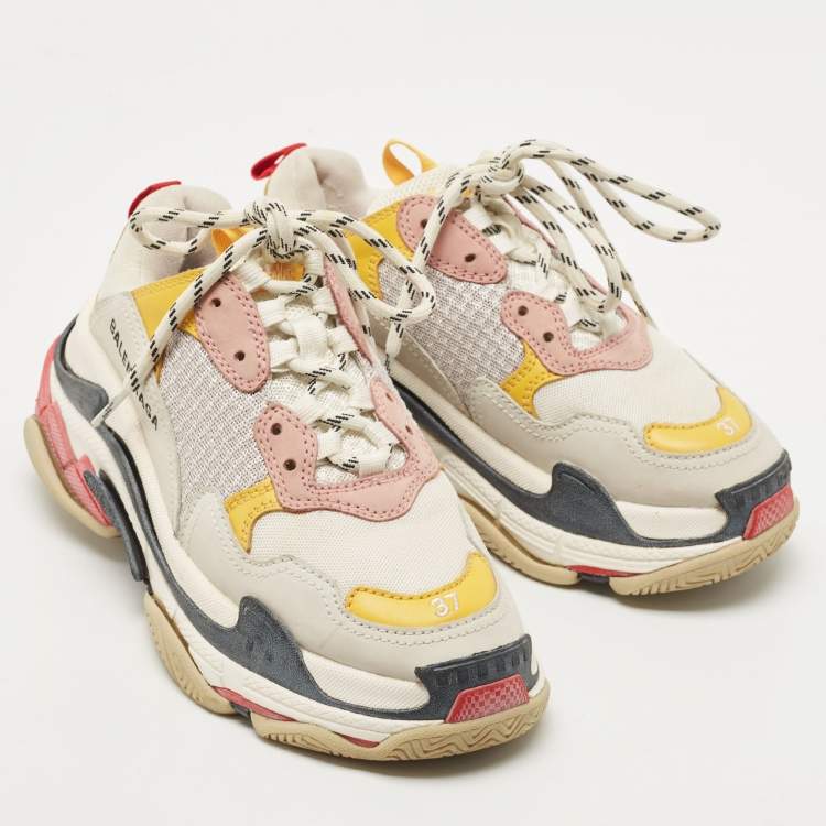 Pre Owned Balenciaga Tri Color Leather and Mesh Triple S Sneakers Size 37