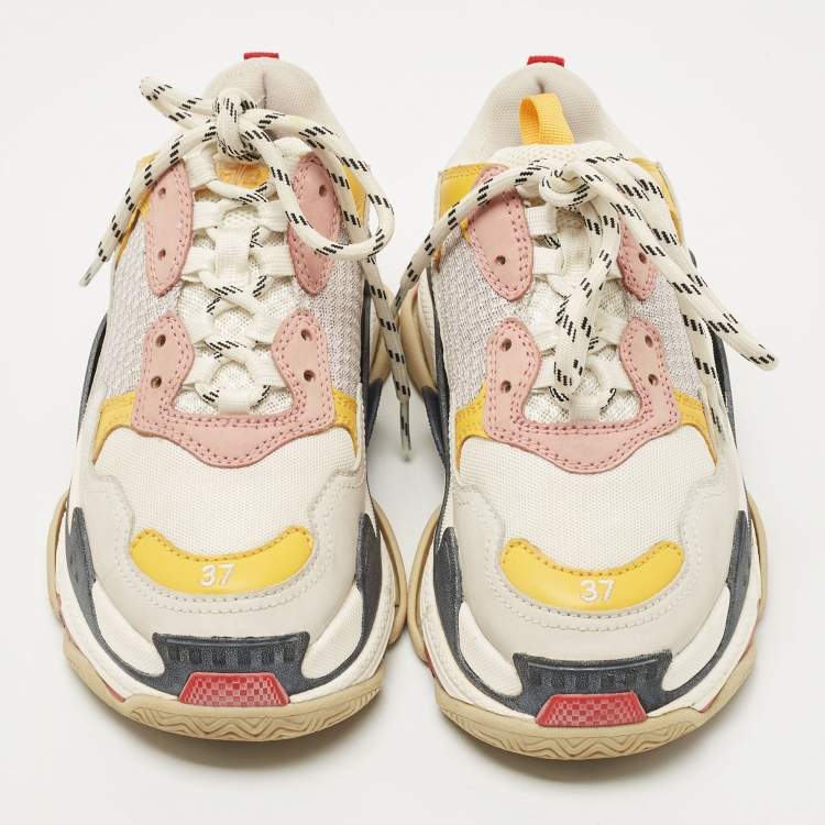 Pre Owned Balenciaga Tri Color Leather and Mesh Triple S Sneakers Size 37