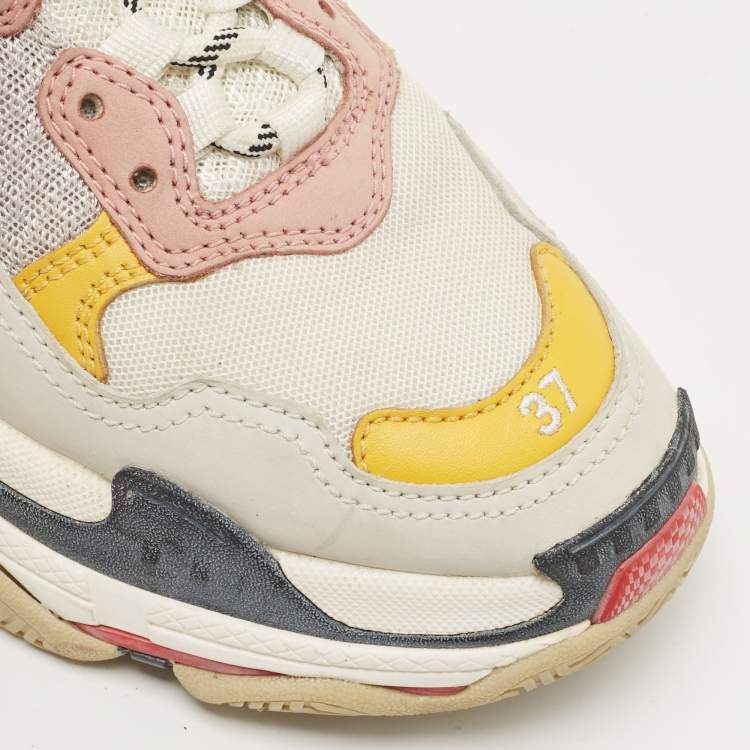 Pre Owned Balenciaga Tri Color Leather and Mesh Triple S Sneakers Size 37