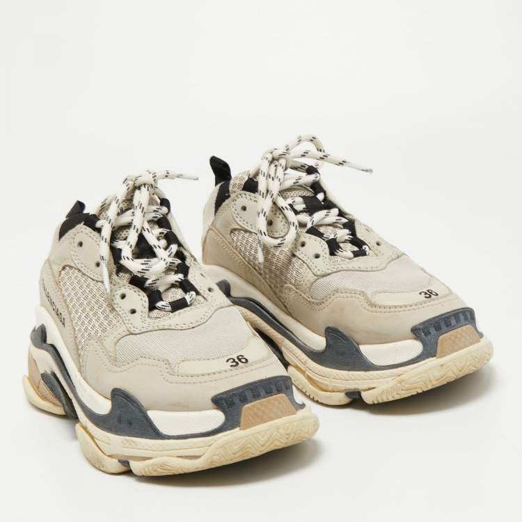 Pre Owned Balenciaga White Leather Triple S Low Top Sneakers Size 36