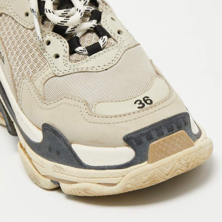 Pre Owned Balenciaga White Leather Triple S Low Top Sneakers Size 36