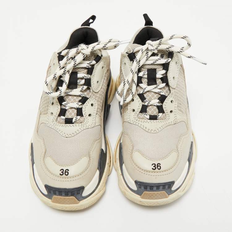 Pre Owned Balenciaga White Leather Triple S Low Top Sneakers Size 36