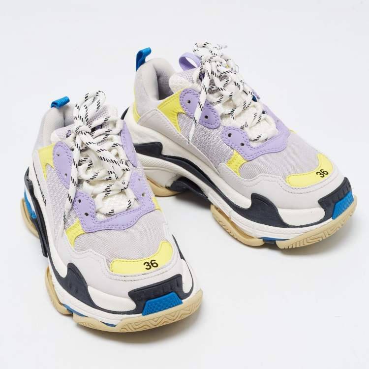 Pre Owned Balenciaga Multicolor Mesh and Leather Triple S Sneakers Size 36