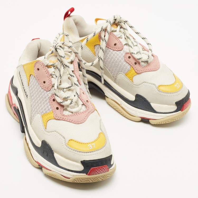 Pre Owned Balenciaga White Mesh and Leather Triple S Low Top Sneakers Size 37