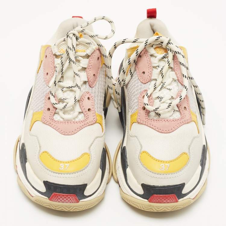 Pre Owned Balenciaga White Mesh and Leather Triple S Low Top Sneakers Size 37