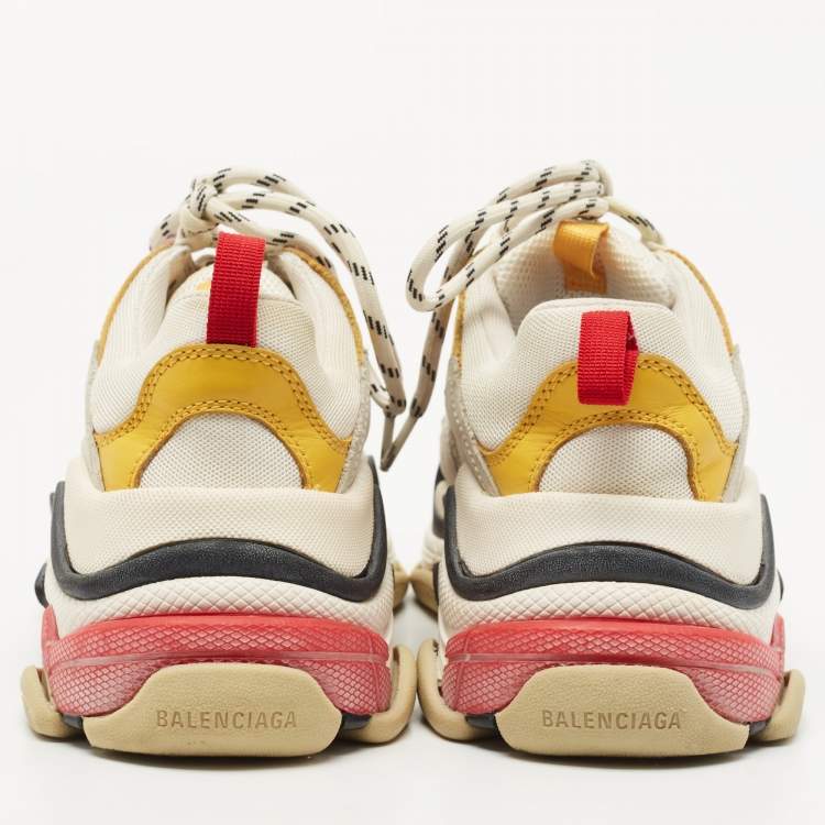 Pre Owned Balenciaga White Mesh and Leather Triple S Low Top Sneakers Size 37