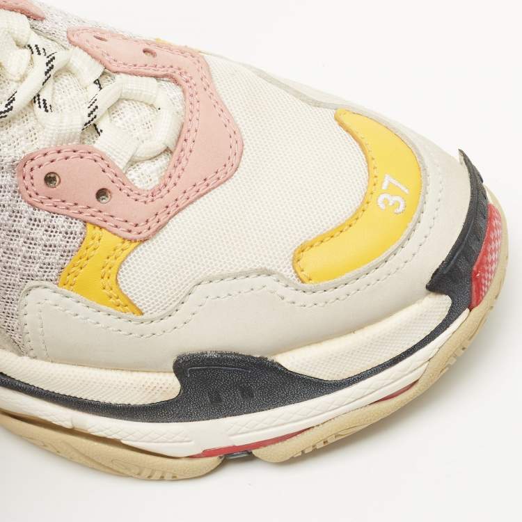 Pre Owned Balenciaga White Mesh and Leather Triple S Low Top Sneakers Size 37