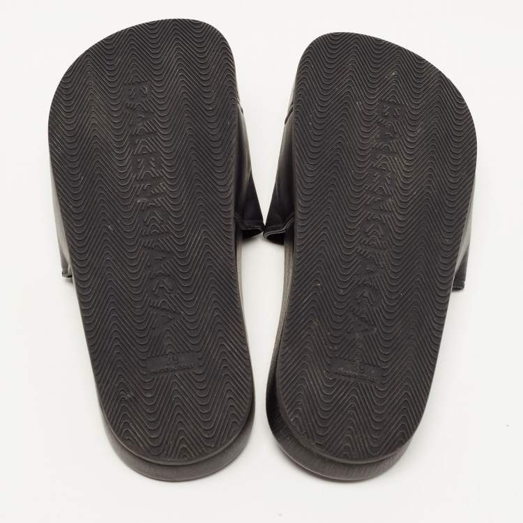 Pre Owned Balenciaga Black Leather Logo Slides Size 39