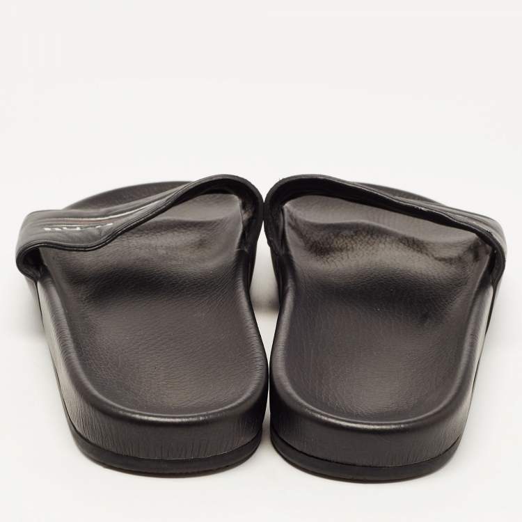 Pre Owned Balenciaga Black Leather Logo Slides Size 39