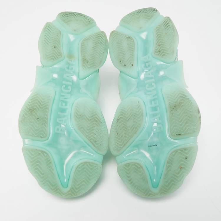 مملوكة مسبقًا Balenciaga Turquoise Leather and Mesh Triple S Clear Sneakers Size 37