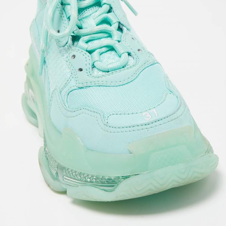 مملوكة مسبقًا Balenciaga Turquoise Leather and Mesh Triple S Clear Sneakers Size 37