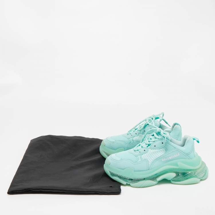 مملوكة مسبقًا Balenciaga Turquoise Leather and Mesh Triple S Clear Sneakers Size 37