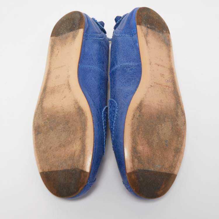 مملوكة مسبقًا Balenciaga Blue Leather Arena Ballet Flats Size 38
