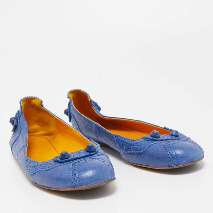 مملوكة مسبقًا Balenciaga Blue Leather Arena Ballet Flats Size 38