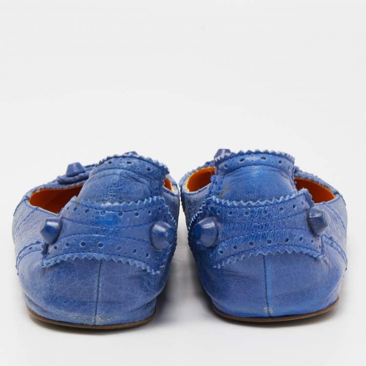 مملوكة مسبقًا Balenciaga Blue Leather Arena Ballet Flats Size 38