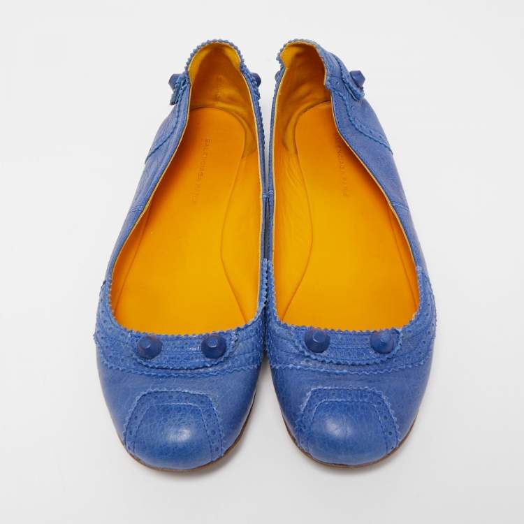 مملوكة مسبقًا Balenciaga Blue Leather Arena Ballet Flats Size 38