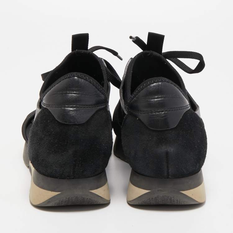 Pre Owned Balenciaga Black Leather and Mesh Race Runner Sneakers Size 37