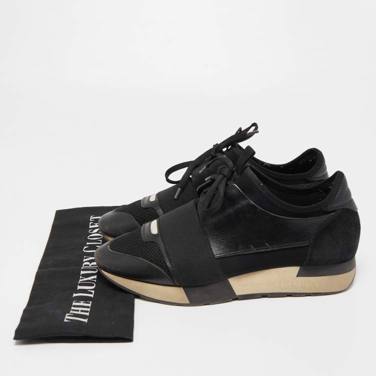 Pre Owned Balenciaga Black Leather and Mesh Race Runner Sneakers Size 37
