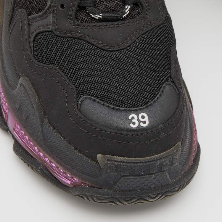 Pre Owned Balenciaga Black Leather and Mesh Triple S Clear Sneakers Size 39