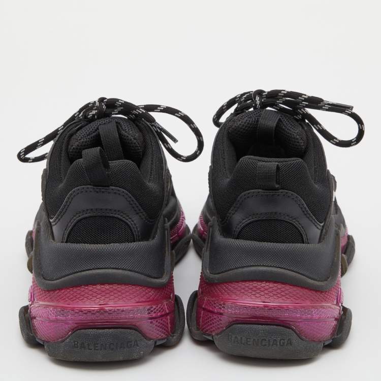 Pre Owned Balenciaga Black Leather and Mesh Triple S Clear Sneakers Size 39