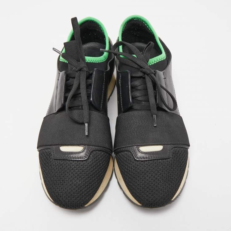 Pre Owned Balenciaga Black Leather and Mesh Race Runner Sneakers Size 37