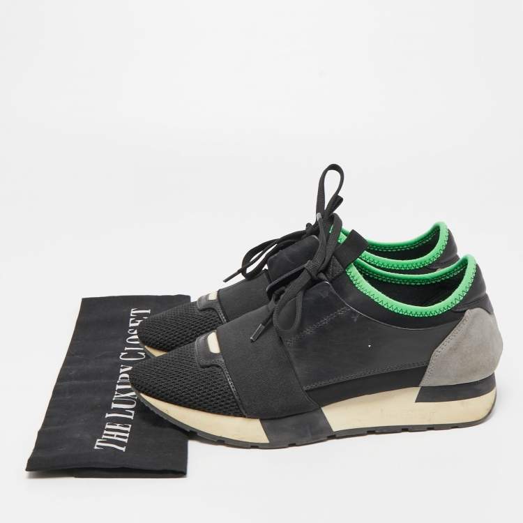 Pre Owned Balenciaga Black Leather and Mesh Race Runner Sneakers Size 37