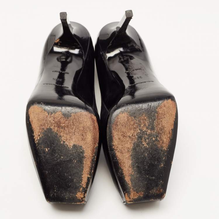 Pre Owned Balenciaga Black Patent and Leather Bow Pumps Size 38.5