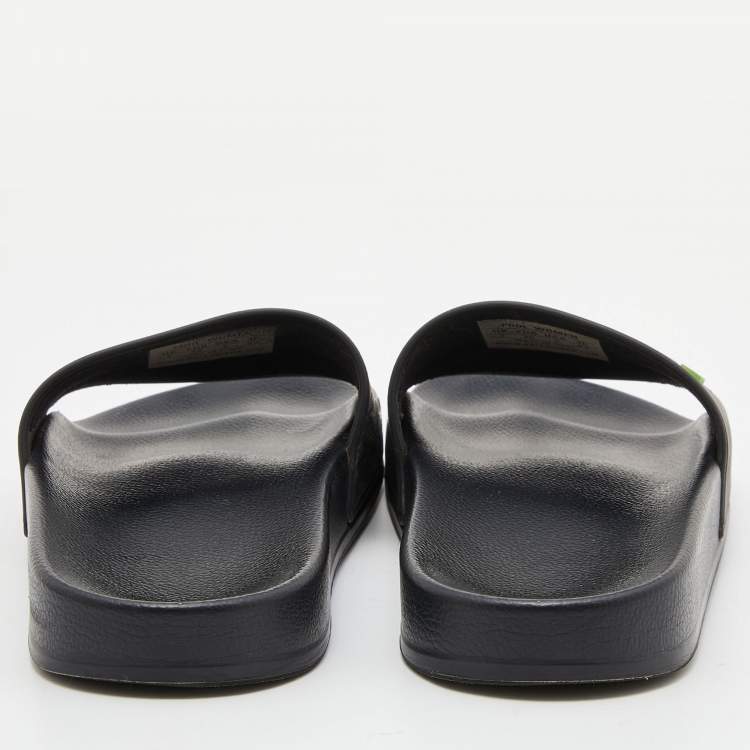 Pre Owned Balenciaga Black Rubber Logo Flat Slides Size 35