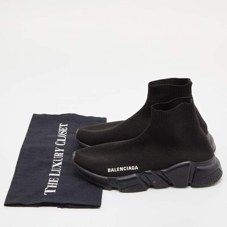 Pre Owned Balenciaga Black Knit Fabric Speed Trainer Sneakers Size 35