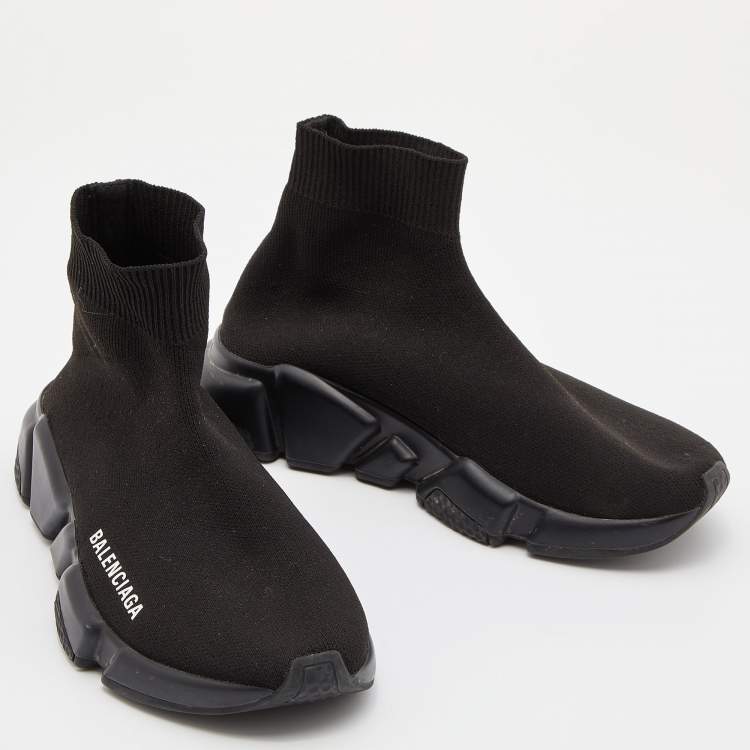 Pre Owned Balenciaga Black Knit Fabric Speed Trainer Sneakers Size 35