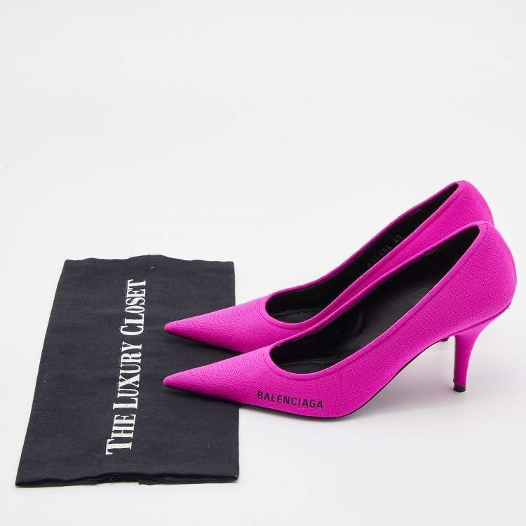 Pre Owned Balenciaga Pink Knit Fabric Pointed Toe Pumps Size 37