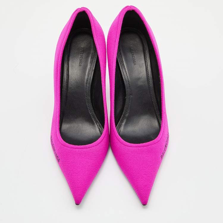 Pre Owned Balenciaga Pink Knit Fabric Pointed Toe Pumps Size 37