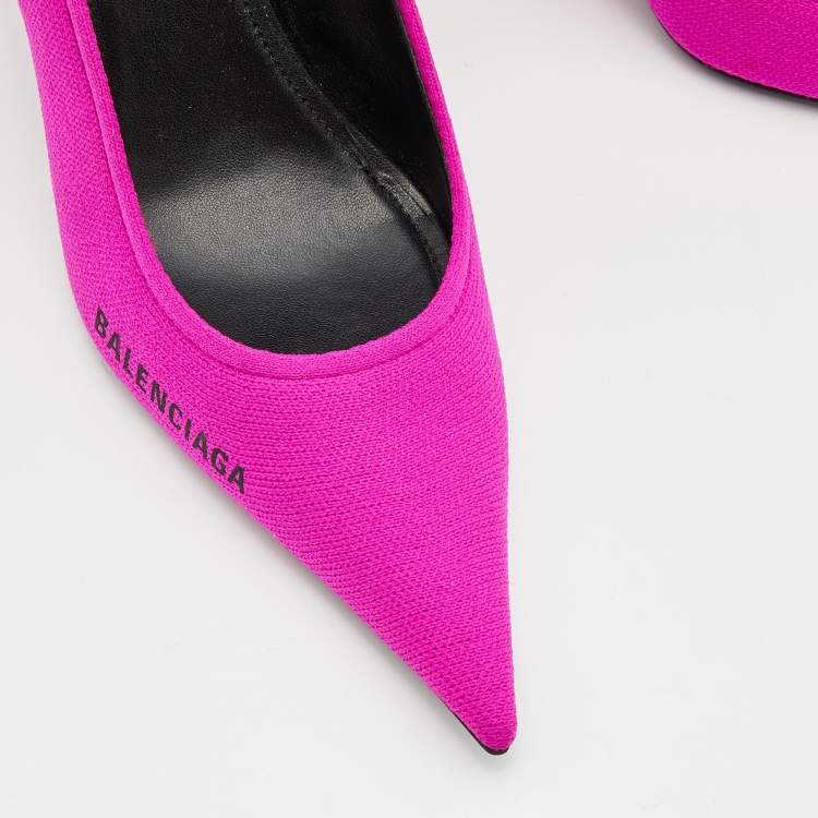 Pre Owned Balenciaga Pink Knit Fabric Pointed Toe Pumps Size 37