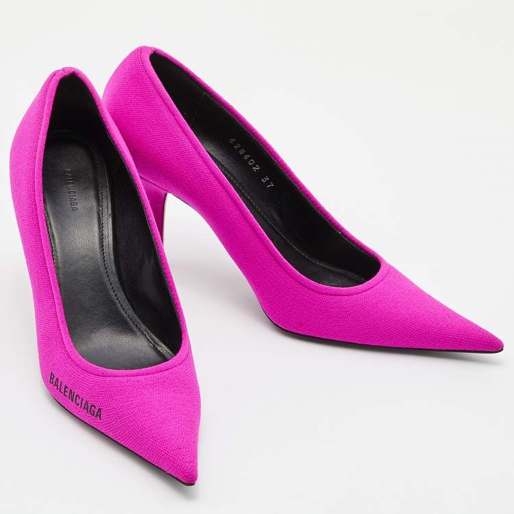 Pre Owned Balenciaga Pink Knit Fabric Pointed Toe Pumps Size 37