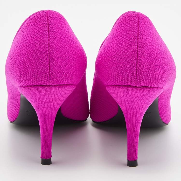 Pre Owned Balenciaga Pink Knit Fabric Pointed Toe Pumps Size 37
