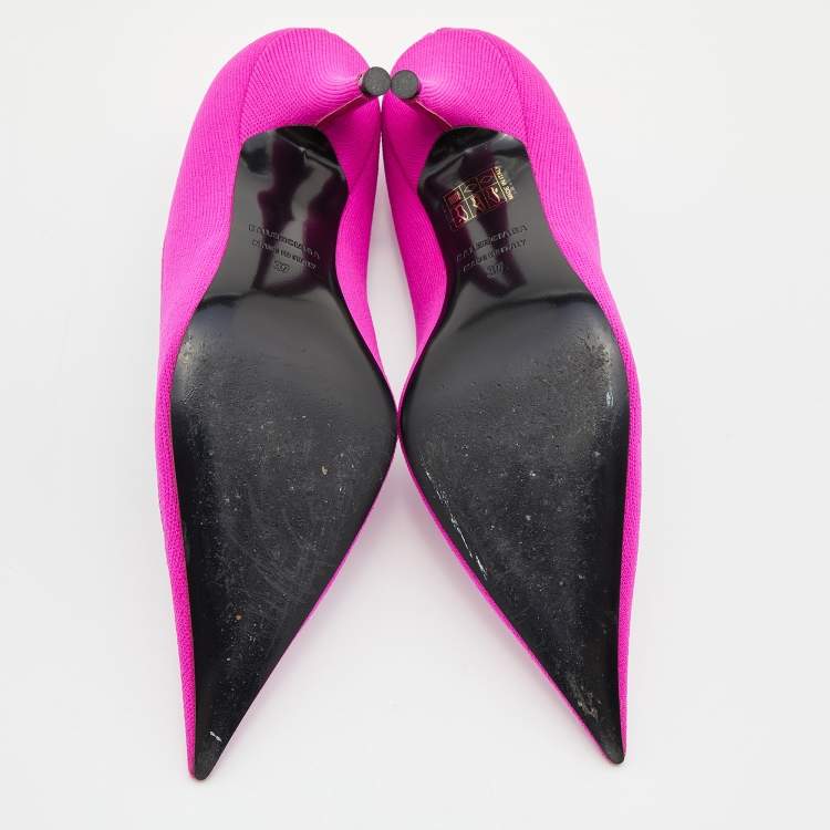 Pre Owned Balenciaga Pink Knit Fabric Pointed Toe Pumps Size 37