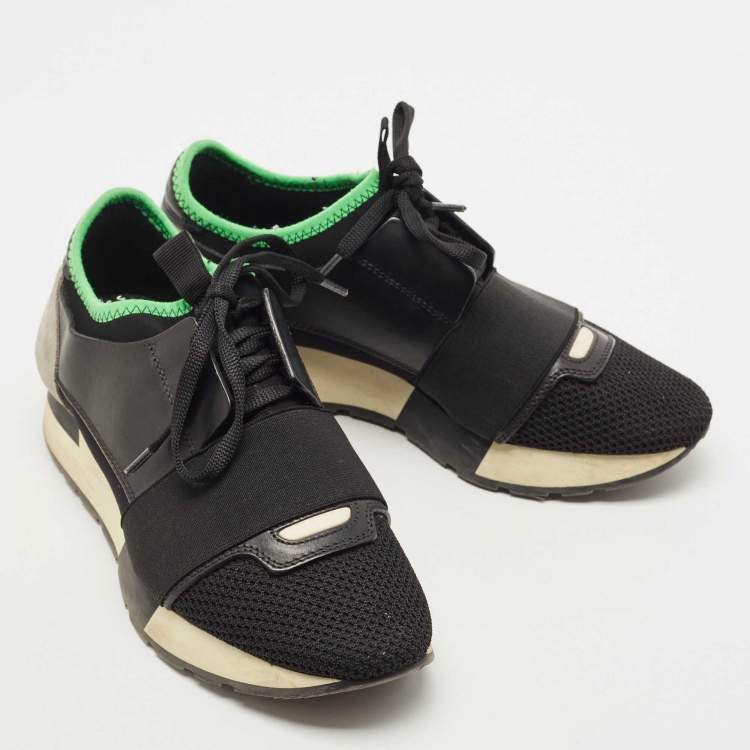 Pre Owned Balenciaga Tri Color Leather and Mesh Race Runner Sneakers Size 36