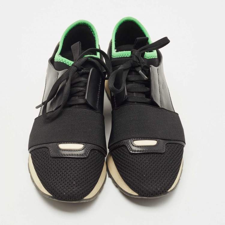 Pre Owned Balenciaga Tri Color Leather and Mesh Race Runner Sneakers Size 36