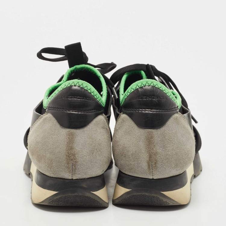 Pre Owned Balenciaga Tri Color Leather and Mesh Race Runner Sneakers Size 36