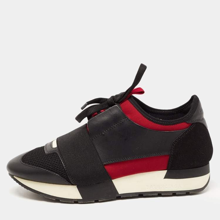 Balenciaga Black/Red Leather and Mesh Race Runner Sneakers Size 36  Balenciaga