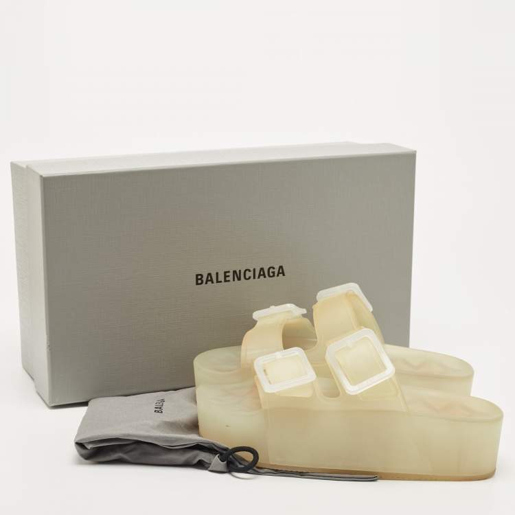 Pre Owned Balenciaga Transparent Rubber Logo Slides Size 36