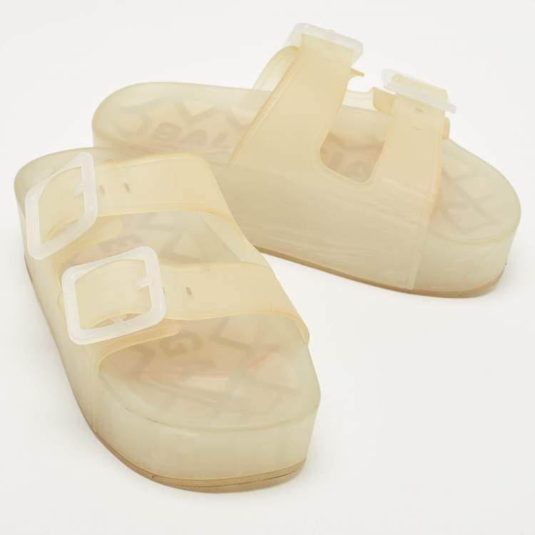 Pre Owned Balenciaga Transparent Rubber Logo Slides Size 36
