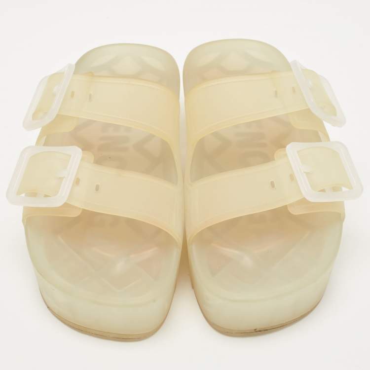 Pre Owned Balenciaga Transparent Rubber Logo Slides Size 36