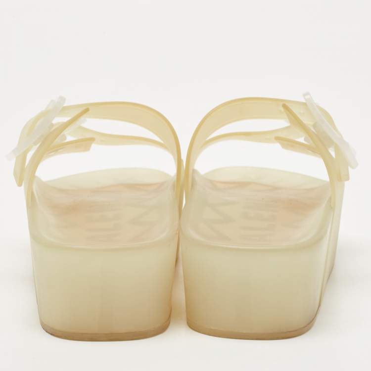 Pre Owned Balenciaga Transparent Rubber Logo Slides Size 36