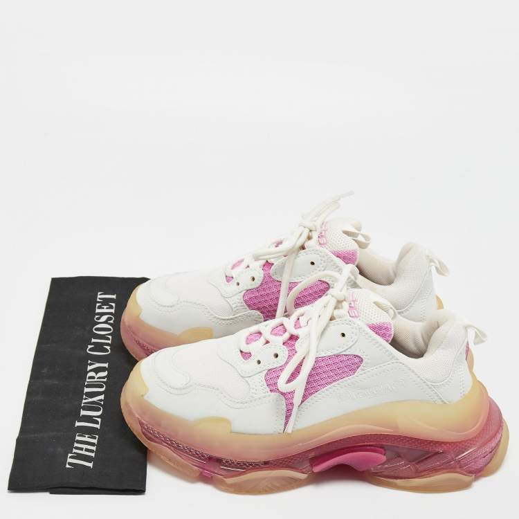 مملوكة مسبقًا Balenciaga White/Pink Leather and Mesh Triple S Clear Sneakers Size 37