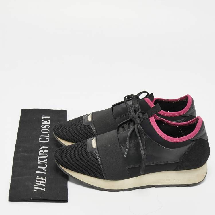 Pre Owned Balenciaga Black Leather and Mesh Race Runner Sneakers Size 40