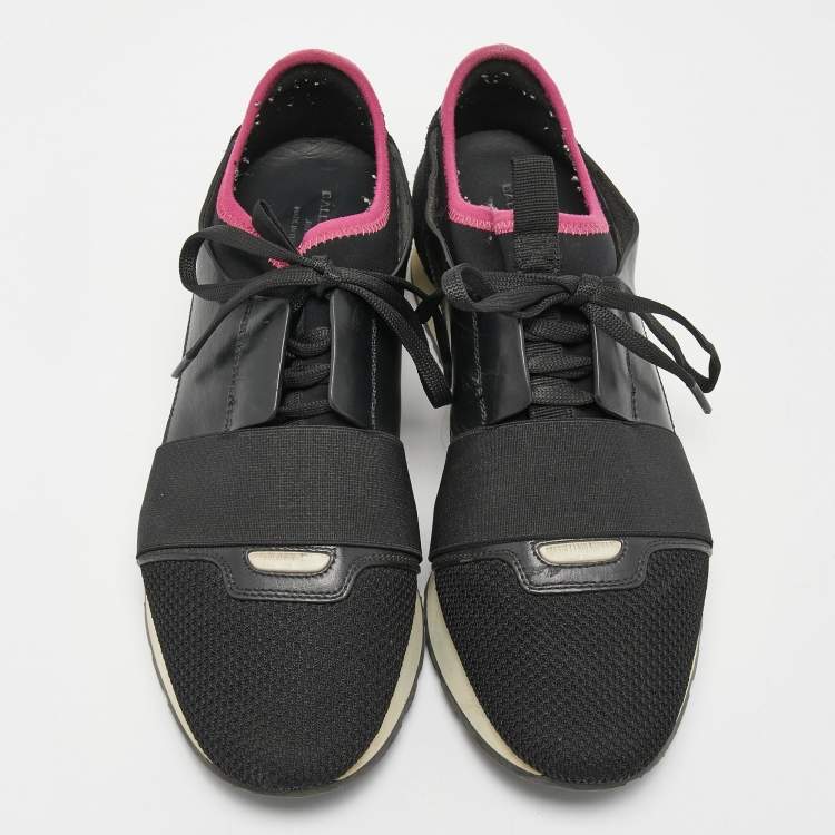 Pre Owned Balenciaga Black Leather and Mesh Race Runner Sneakers Size 40